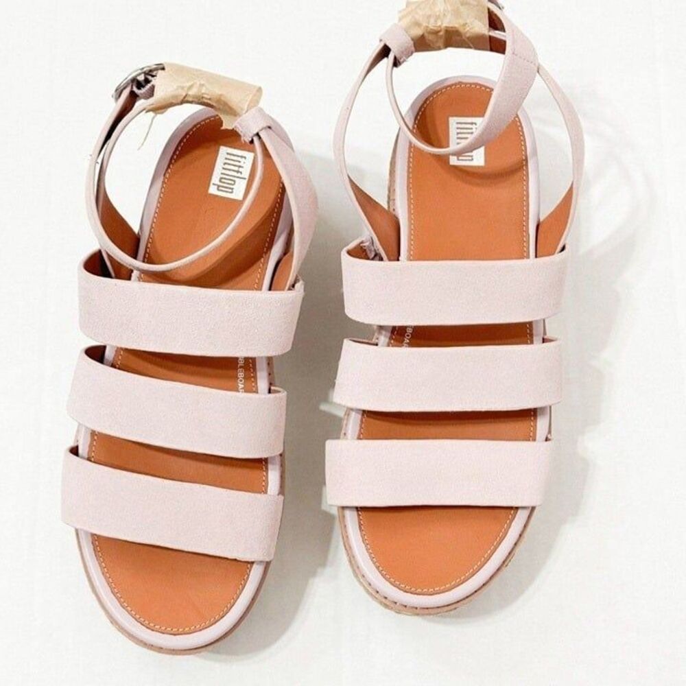 FITFLOP NWT Sz 9 Soft Lilac Suede Eloise Strappy Espadrille Wedge Sandals